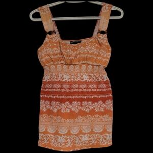 Y2K Self Esteem Coral Orange Ombre Babydoll Top Sleeveless Tie Back Accent Large